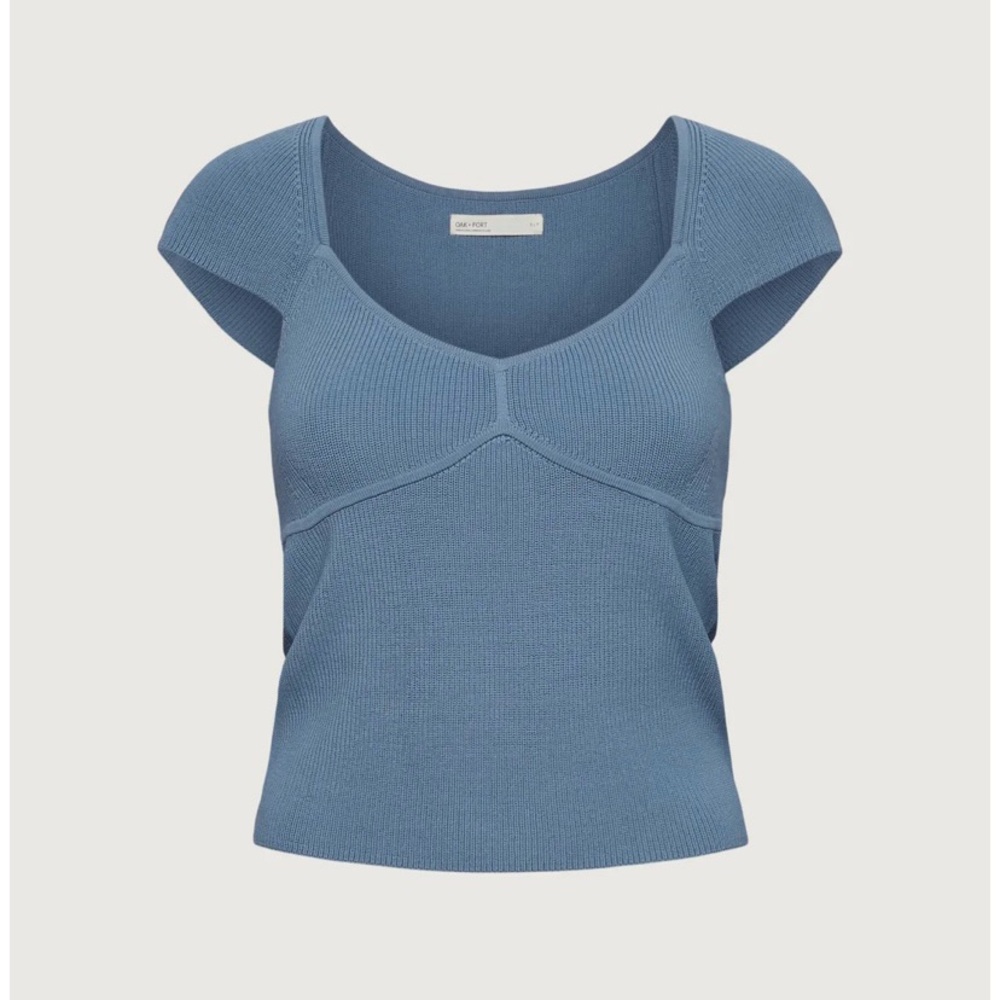 Oak + Fort Ribbed Cap Sleeve Short Sleeve Sweater